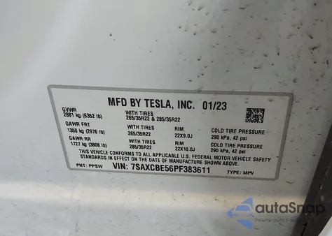 2023 Tesla Model X Dual Motor All-Wheel Drive/Standard Range из США, поврежденный, VIN 7SAXCBE56PF383611